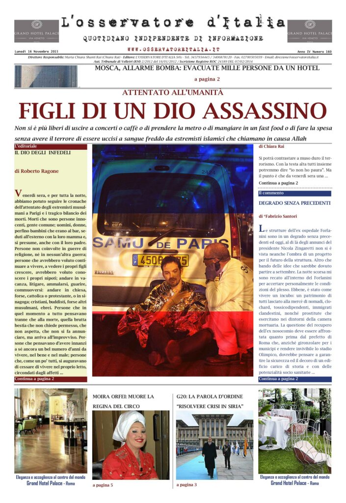 L'osservatore d'Italia edizione del 16 Novembre 2015